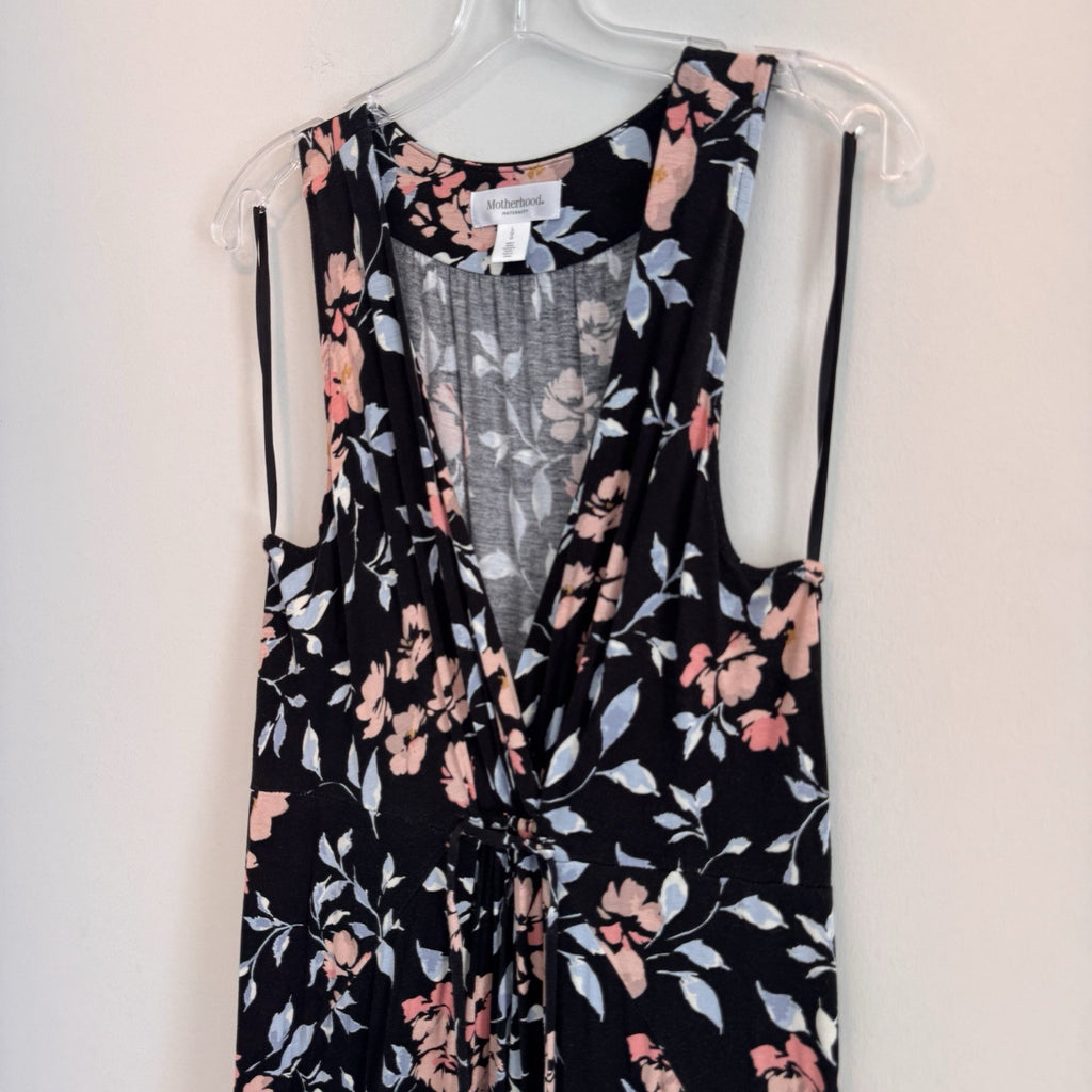 Motherhood Maternity Womens L Floral V-Neck Sleeveless Maxi Dress Soft Stretch