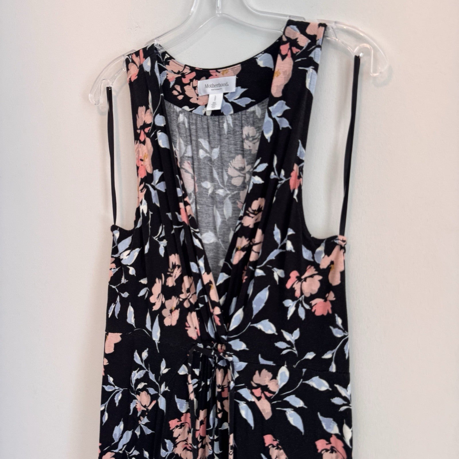 Motherhood Maternity Womens L Floral V-Neck Sleeveless Maxi Dress Soft Stretch