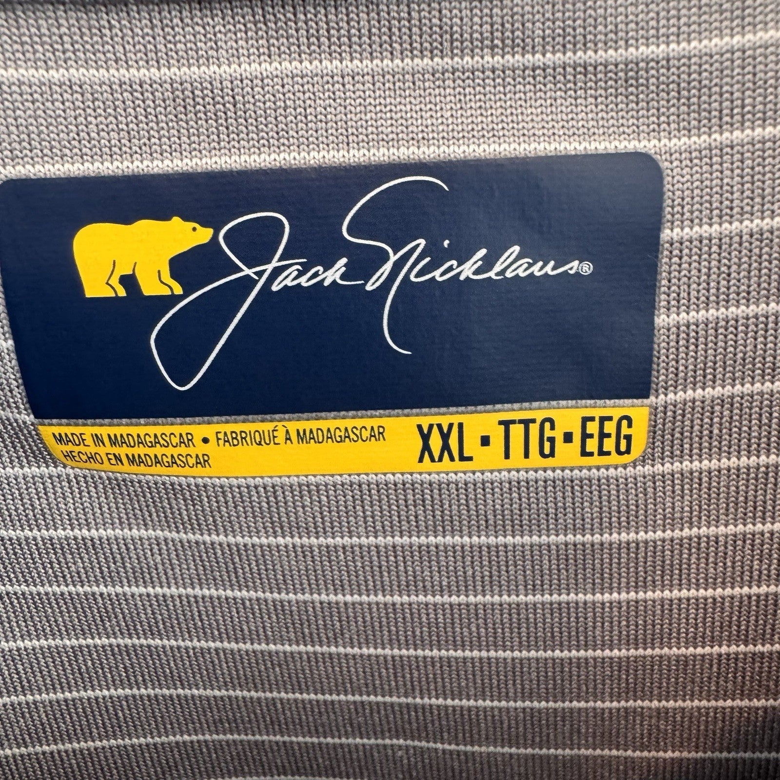 Jack Nicklaus Men XXL Gray Striped Golden Bear Performance Golf Polo Shirt