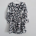Boohoo Floral Wrap Romper US 8 Black White Pink Long Sleeve NWOT