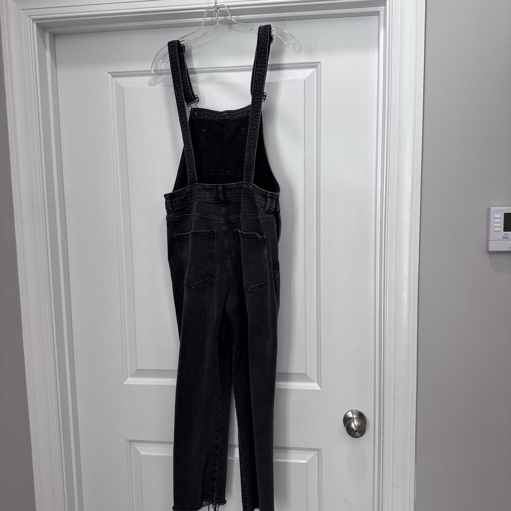 Express Black Jean Overalls Size 4 Women’s Adjustable Straps Frayed Hem