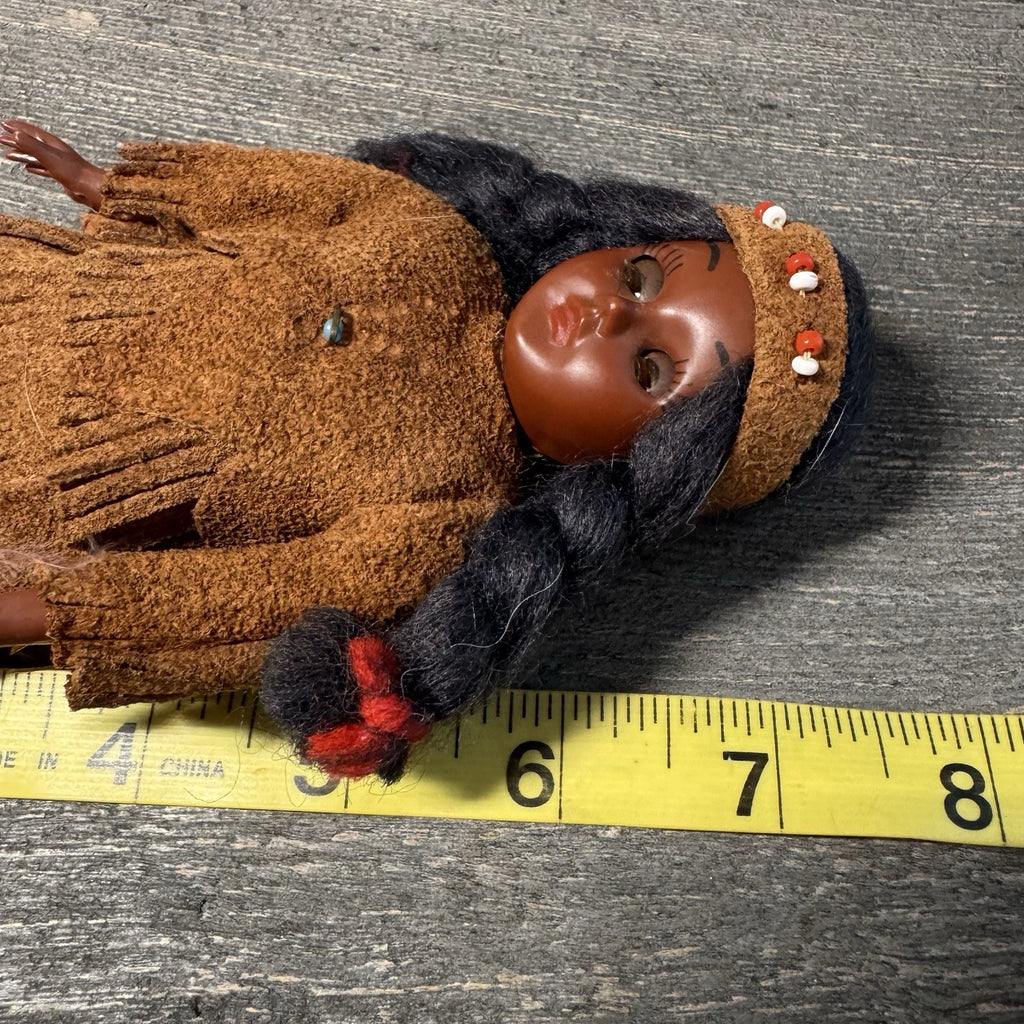 Vintage Native American & Eskimo Style Doll Trio 8" Fringed Buckskin Faux Fur
