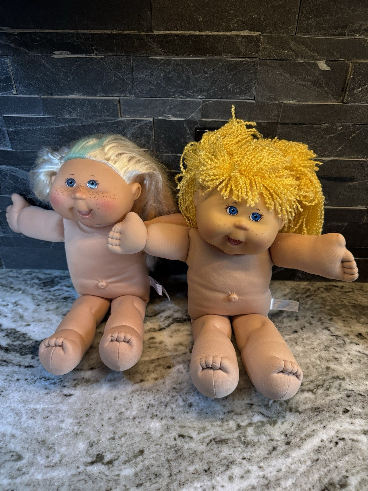 Two 2004 Play Along Cabbage Patch Signed Dolls Long Blonde Hair Blue Eyes