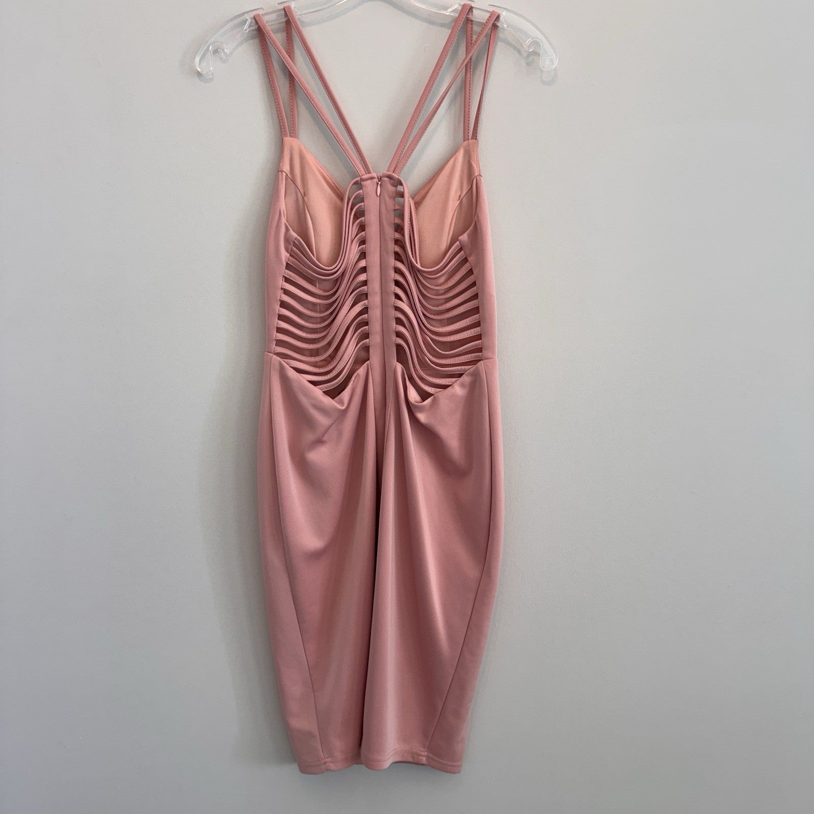 ENTRY Women's Large Dusty Rose Pink Cage Back Bodycon Dress Sexy Party Club