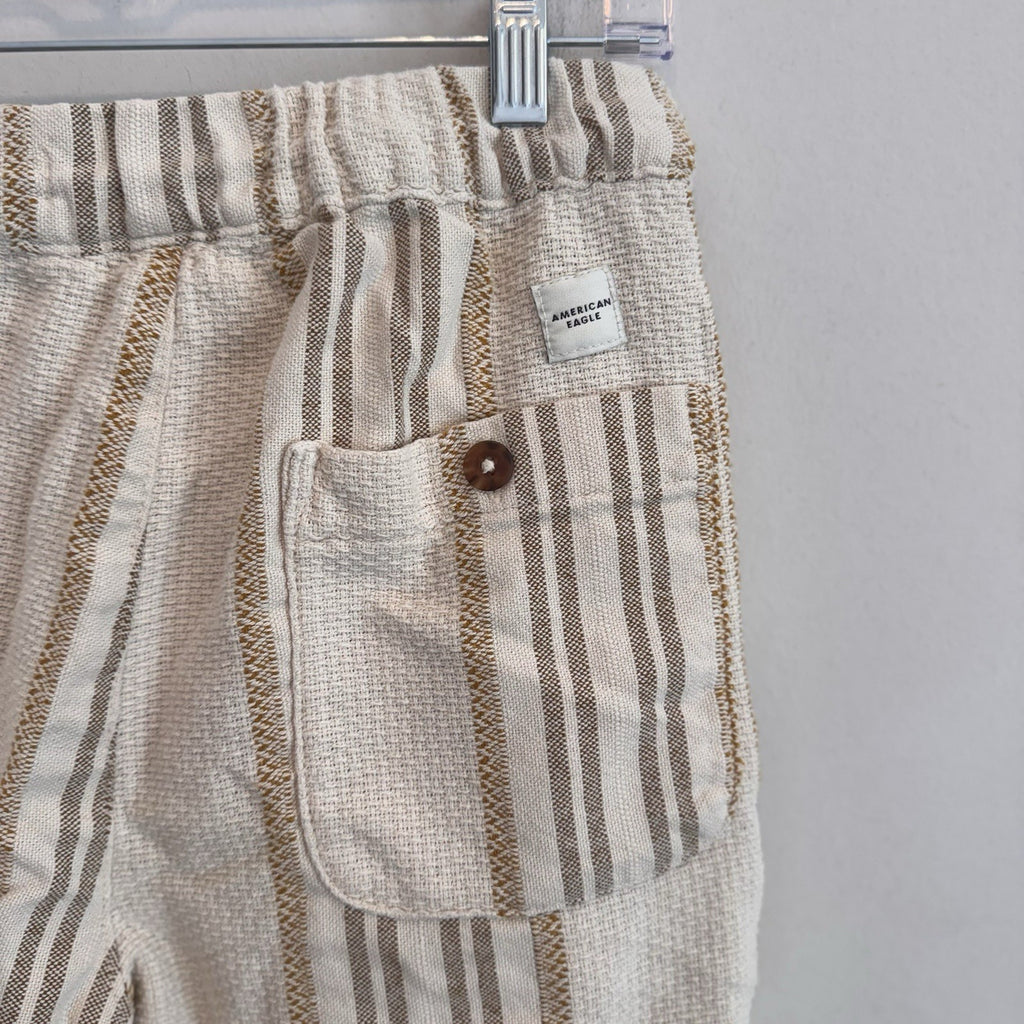 American Eagle Striped Textured Organic Cotton Blend Shorts Cream Tan XS