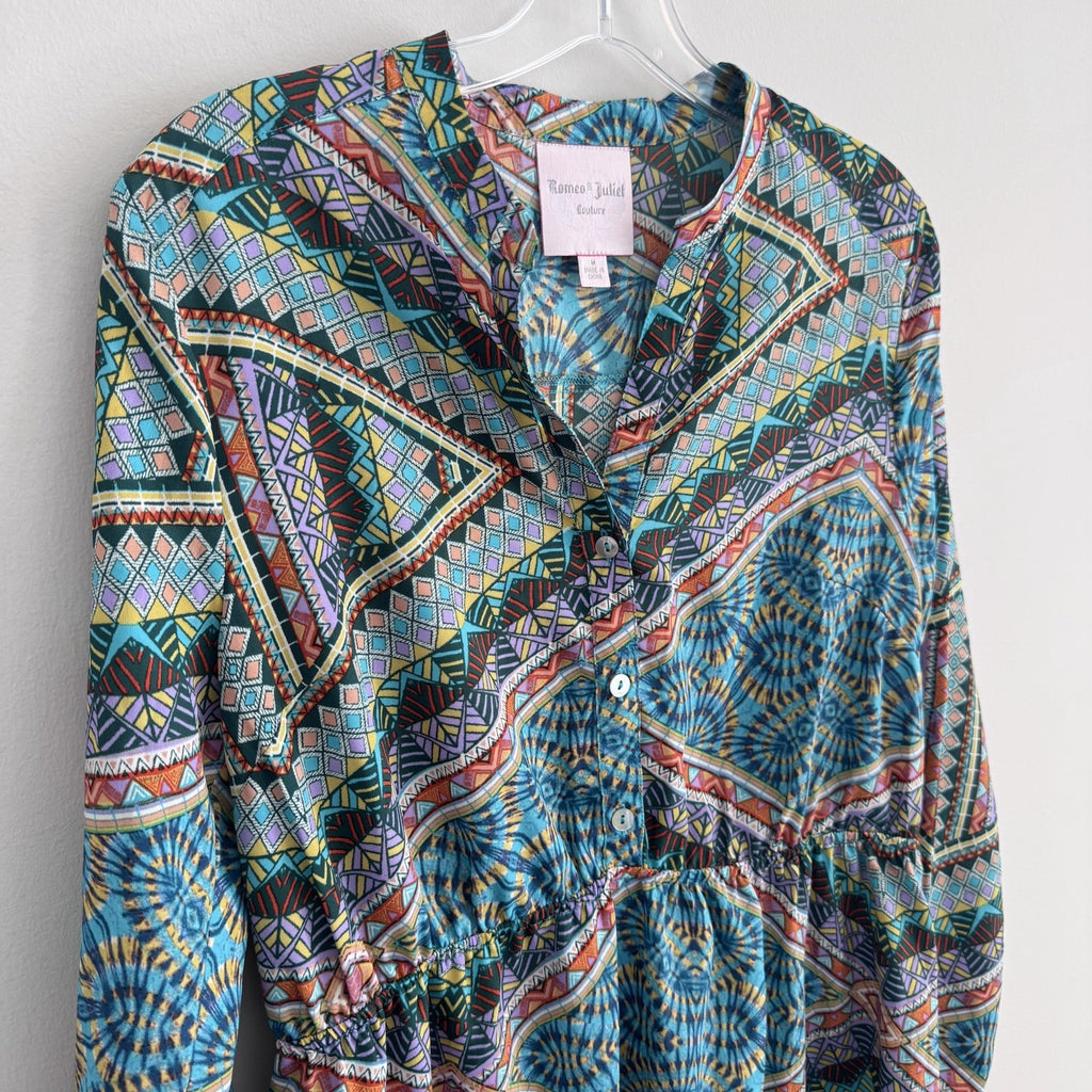 Romeo & Juliet Couture Boho Geometric Shirt Dress Size M