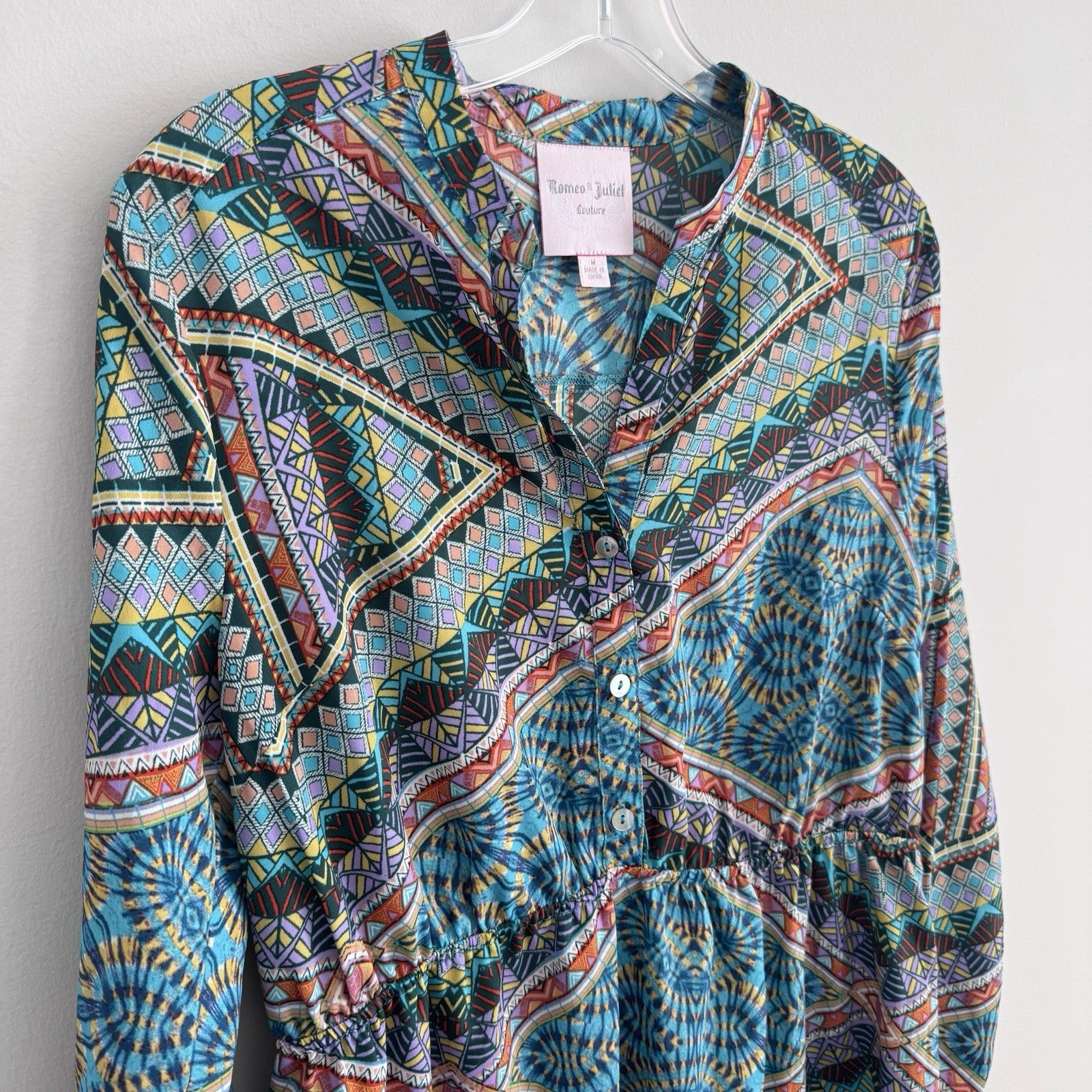 Romeo & Juliet Couture Boho Geometric Shirt Dress Size M