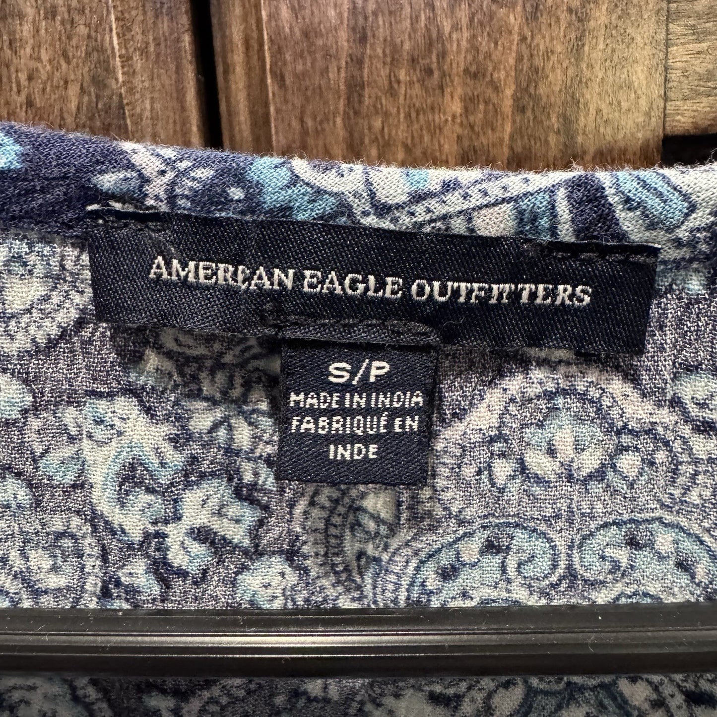 American Eagle Outfitters Boho Print Dress Small Blue Long Sleeve Cotton Blend