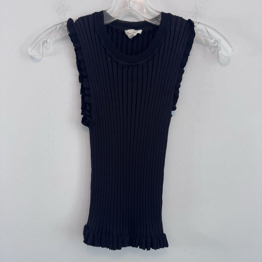 Hem & Thread Ribbed Ruffle Tank Top Black Sleeveless Knit Women S