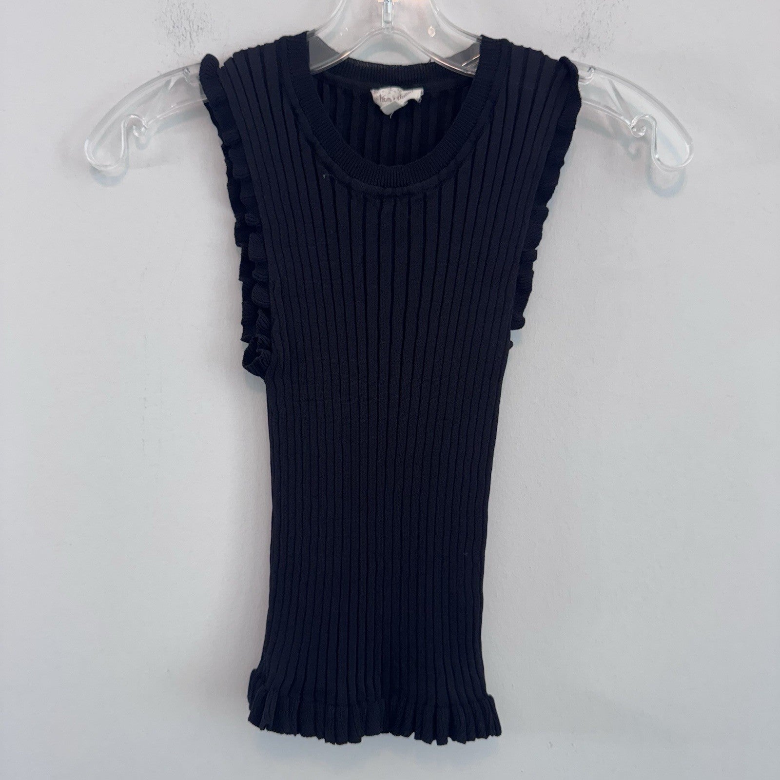 Hem & Thread Ribbed Ruffle Tank Top Black Sleeveless Knit Women S