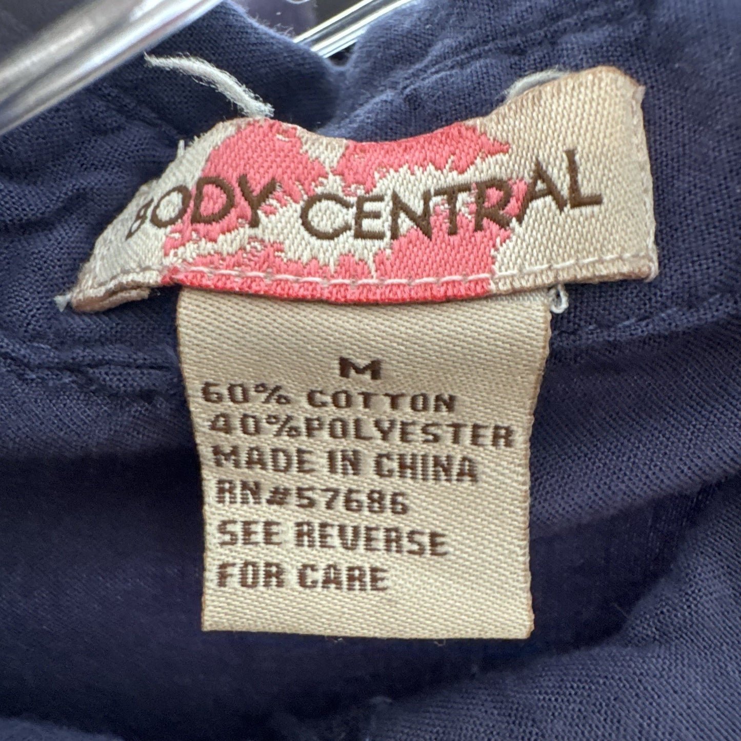 Y2K BODY CENTRAL Button Down Blouse Navy Blue Long Sleeve Top Medium