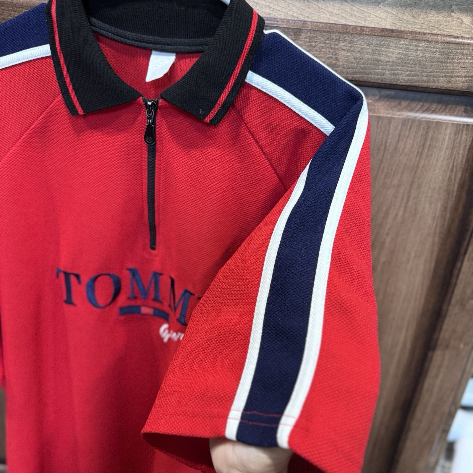 Vintage Tommy Gear Polo Shirt Red Zip Neck Mens Size XL Embroidered Logo