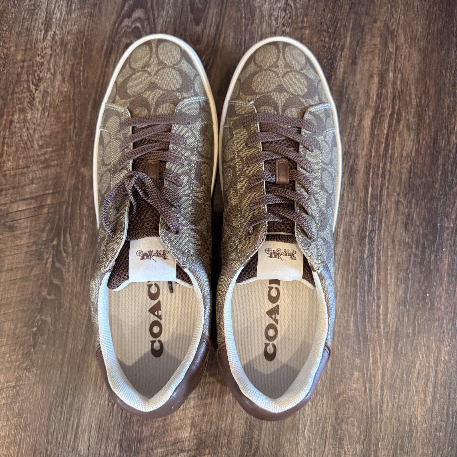 Coach Clip Signature Low Top Sneaker Khaki Saddle Brown Men's Size 13 NEW