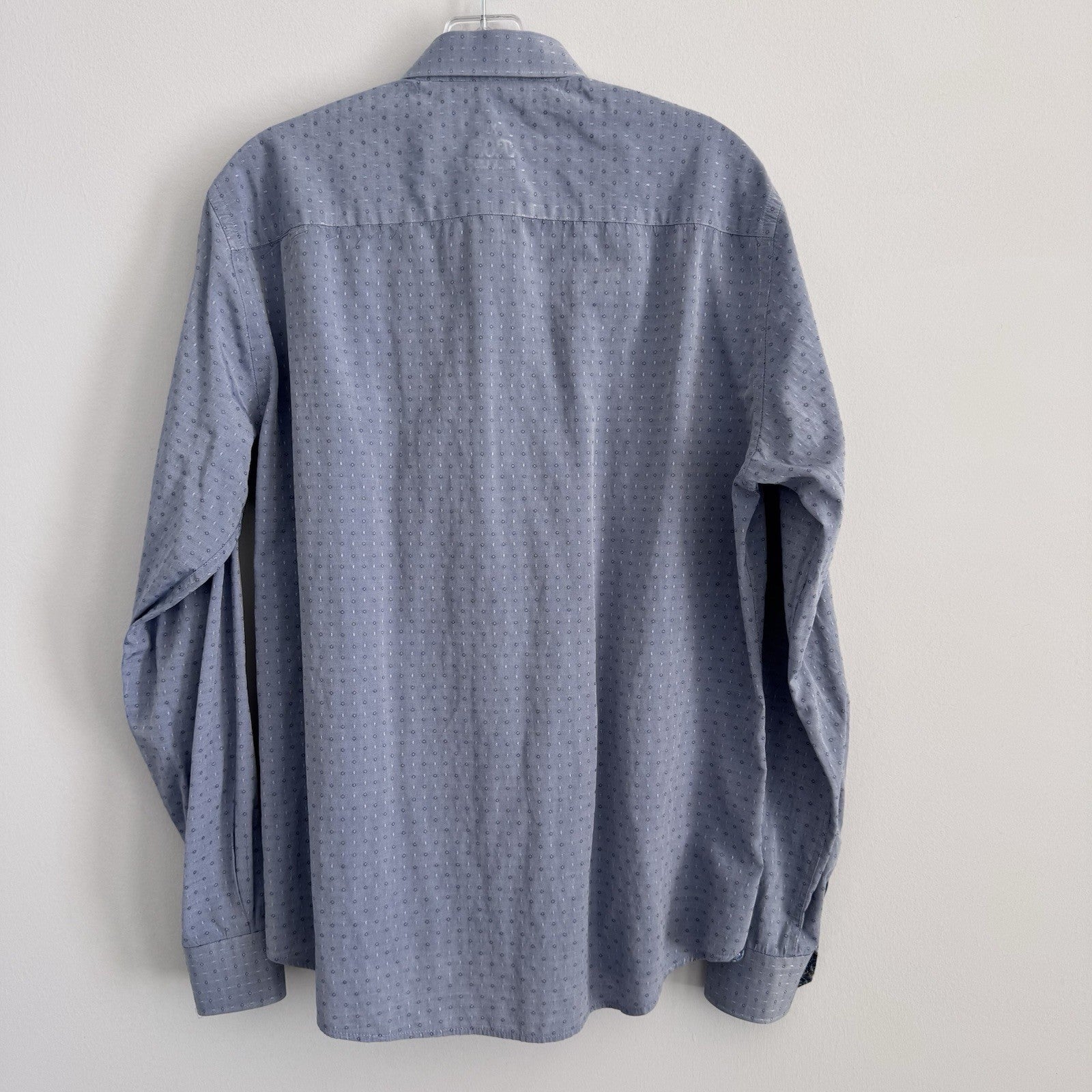 RGB Black Label Mens XL Blue Micro Dot Shirt Floral Trim Cotton