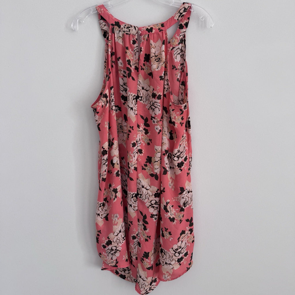 Torrid Floral Sleeveless Blouse Size 2 Pink High Neck Keyhole