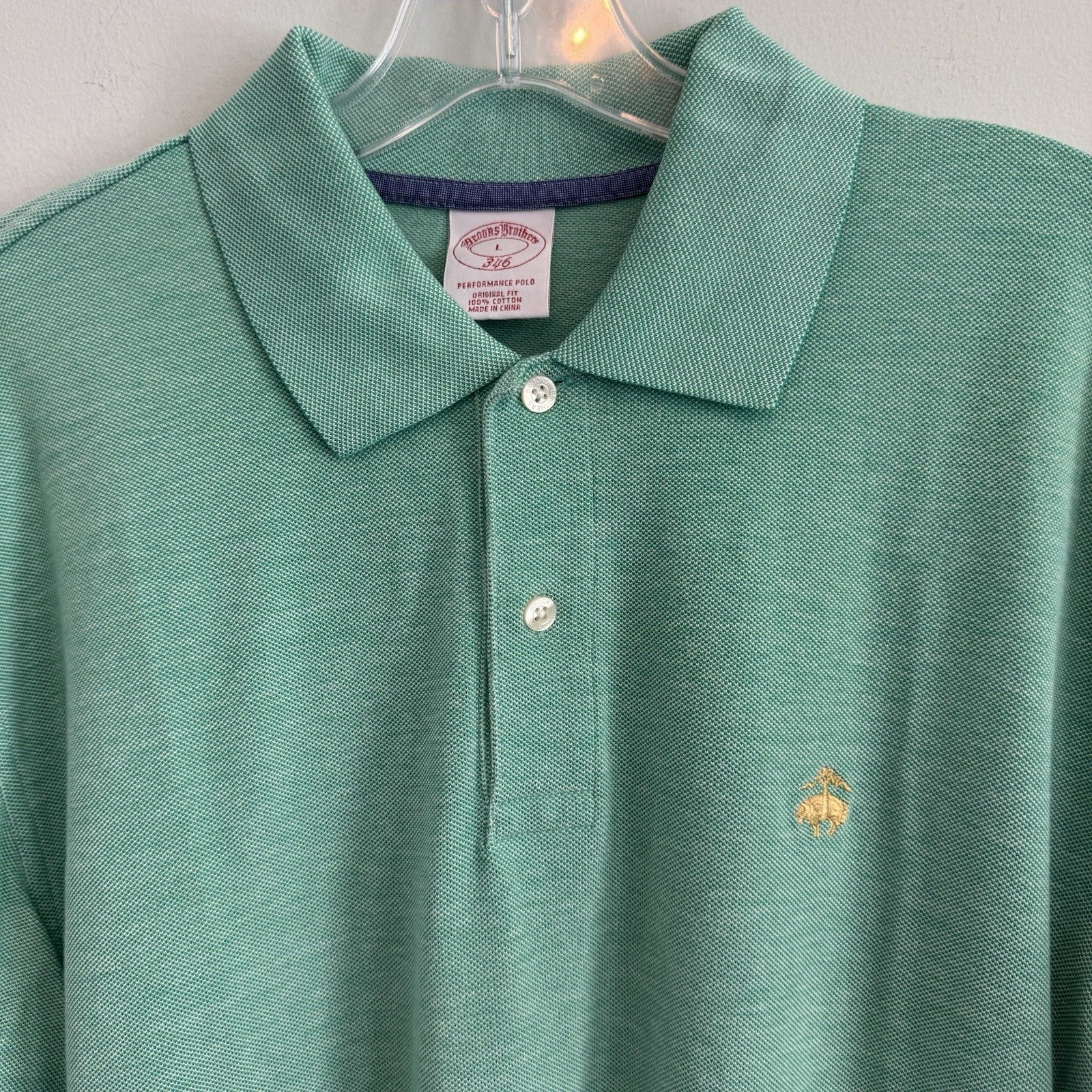 Brooks Brothers 346 Performance Polo Shirt Mens Large Green Pique Original Fit