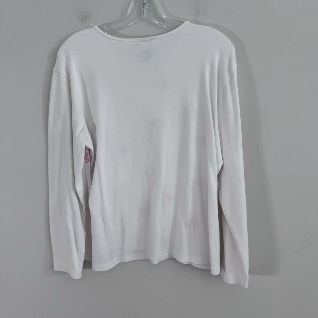 Talbots Womens Large White Pink Heart Print Long Sleeve Cotton Knit Top