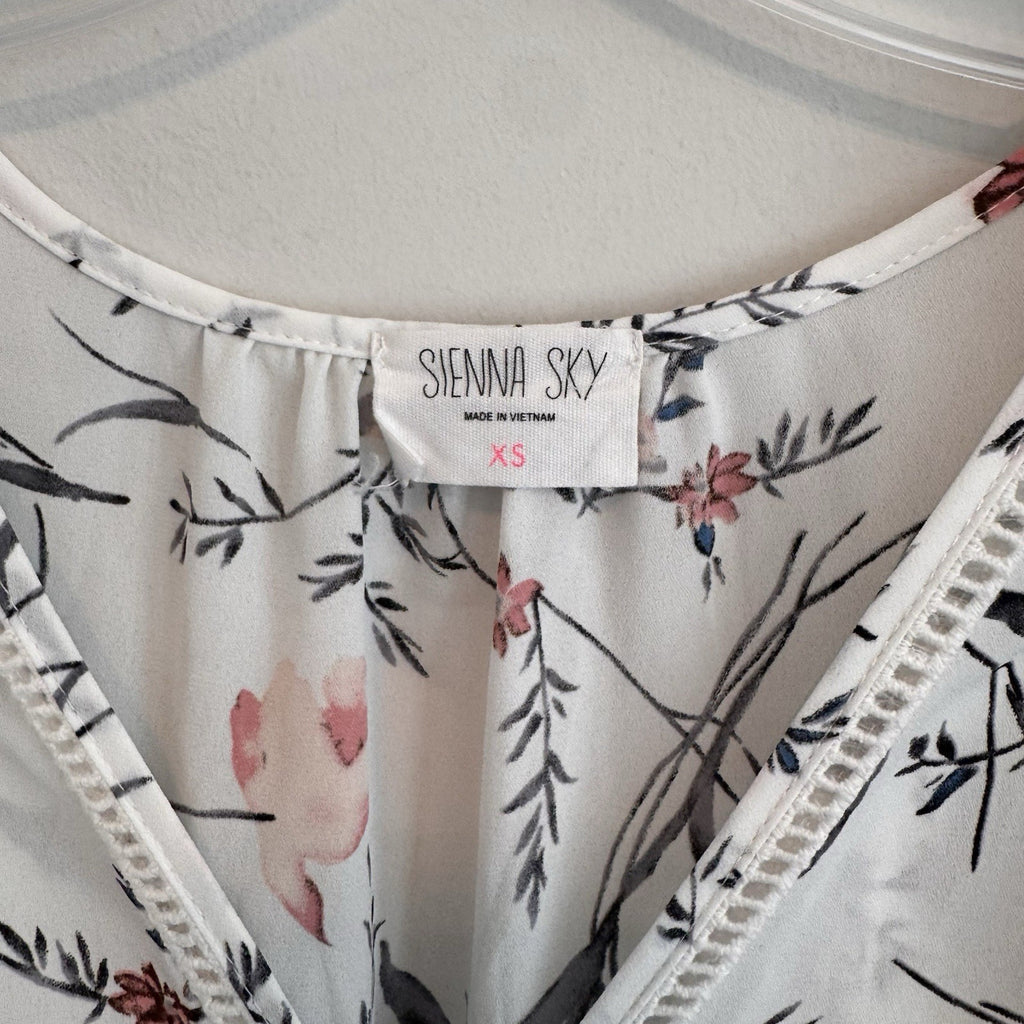 Sienna Sky Floral Wrap Dress XS White Pink Boho Summer Mini Women’s Boutique
