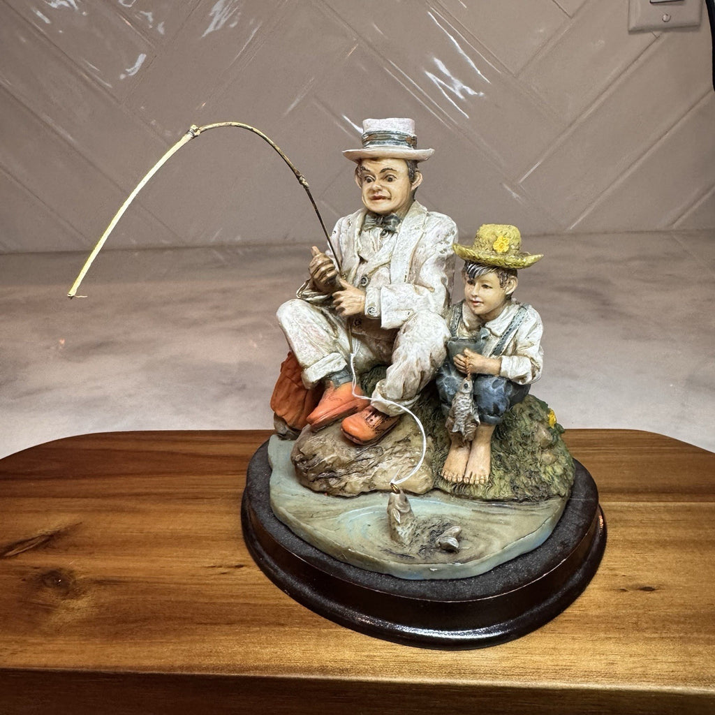 Vintage Americana Fishing Figurine - Father & Son / Grandfather & Boy 5inch
