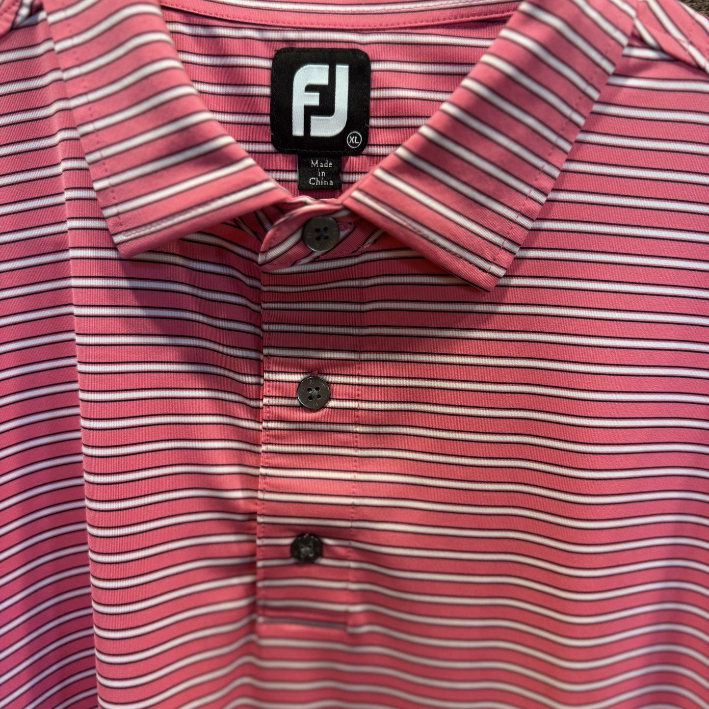 FootJoy Men’s Golf Polo Shirt – Pink Striped Performance Top PCB XL