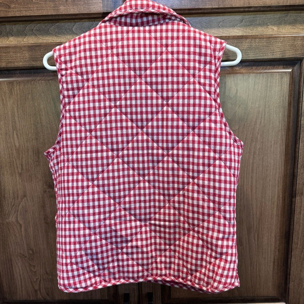 Peach Love California Gingham Quilted Vest Red White Medium