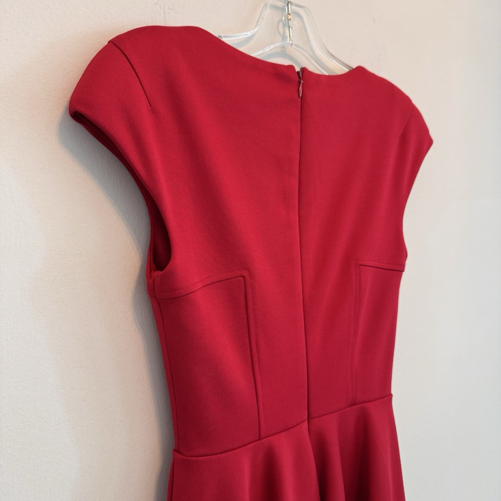 Topshop Womens US 2 Red V-Neck Fit & Flare Mini Skater Dress Cap Sleeve