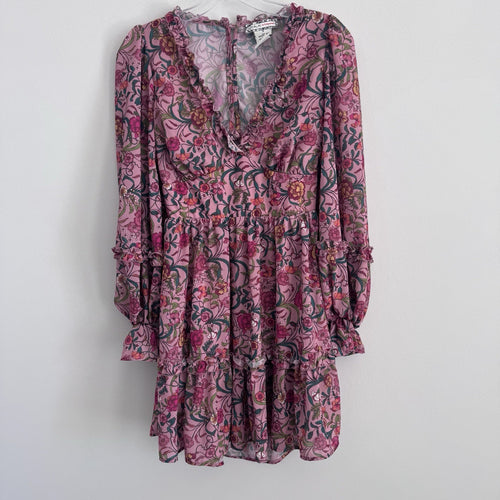 A Calin Flying Tomato Dress Womens Small Pink Floral Ruffle Boho Long Sleeve