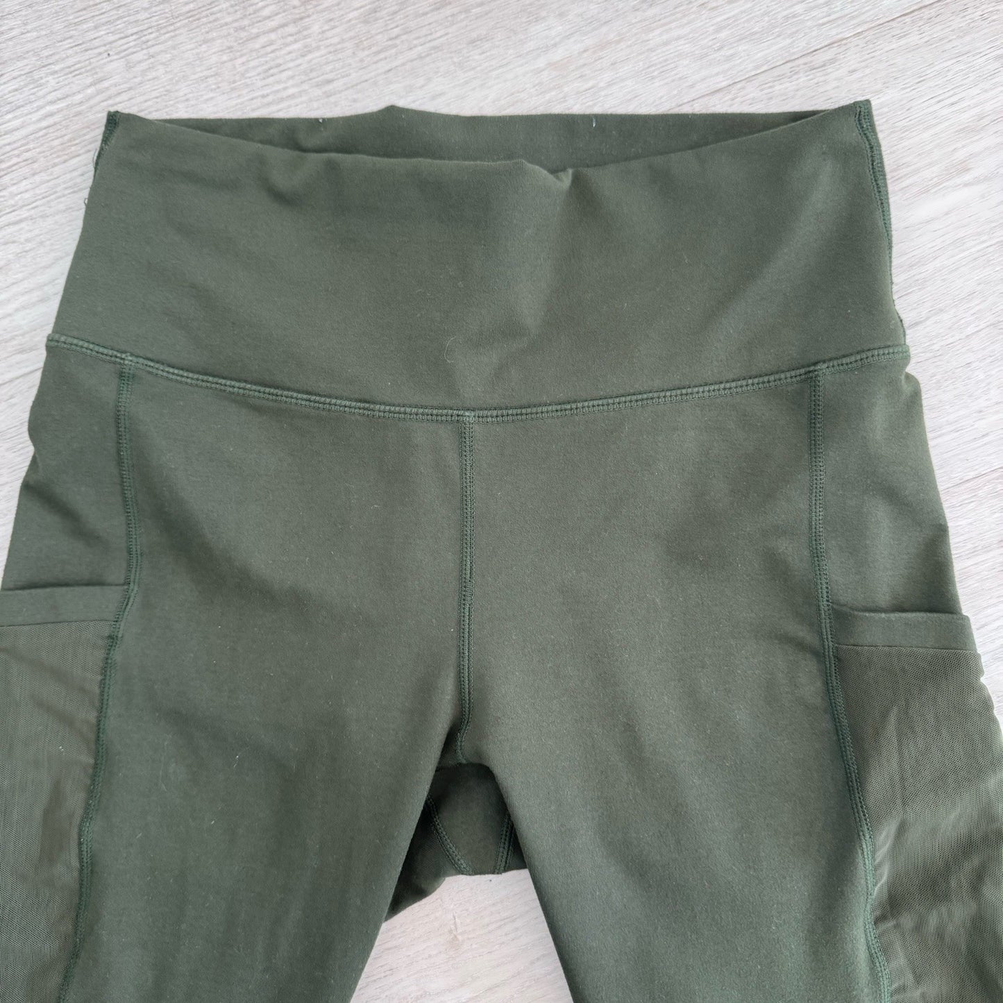 Fabletics Leggings Women Small Dark Green Mesh Panel High Rise Stretch