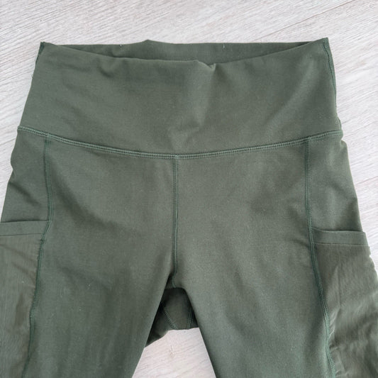 Fabletics Leggings Women Small Dark Green Mesh Panel High Rise Stretch