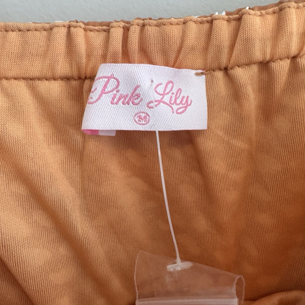 Pink Lily Boutique Babydoll Mini Dress M Orange Dalmatian Tiered NWOT