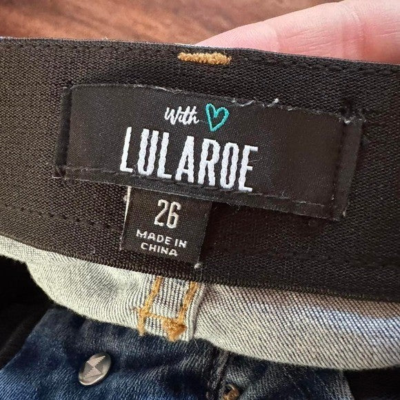 Size 26 Lularoe high rise skinny jeans with distressed knee details