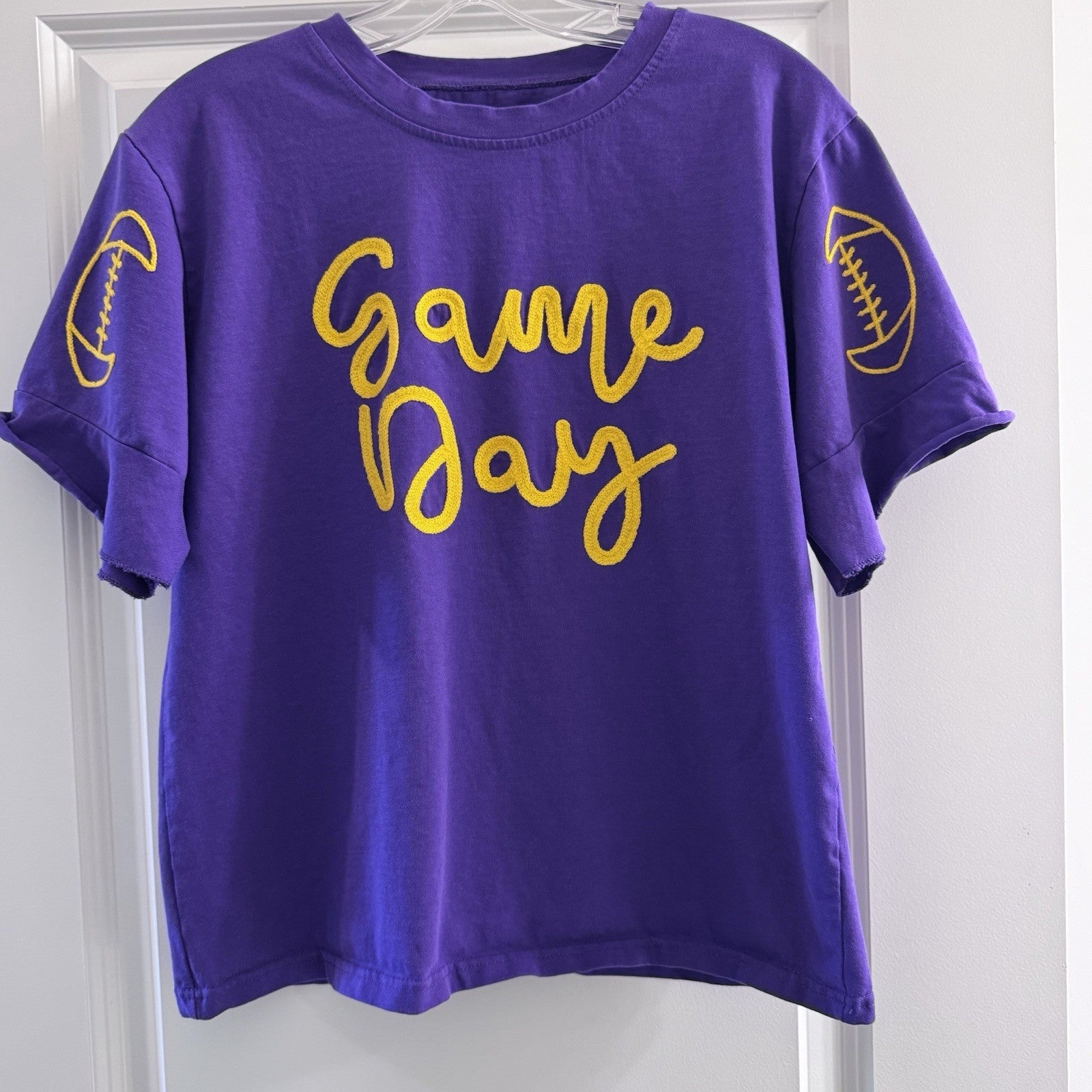 LSU Game Day T-Shirt Purple Gold Large Football Graphic Tee Rolled Sleeves