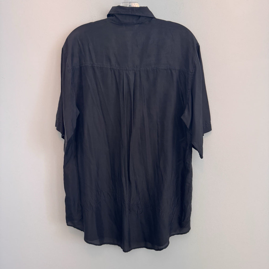 Montage Pour Homme Vintage 100% Silk Shirt Mens Small Black S/S Button Down