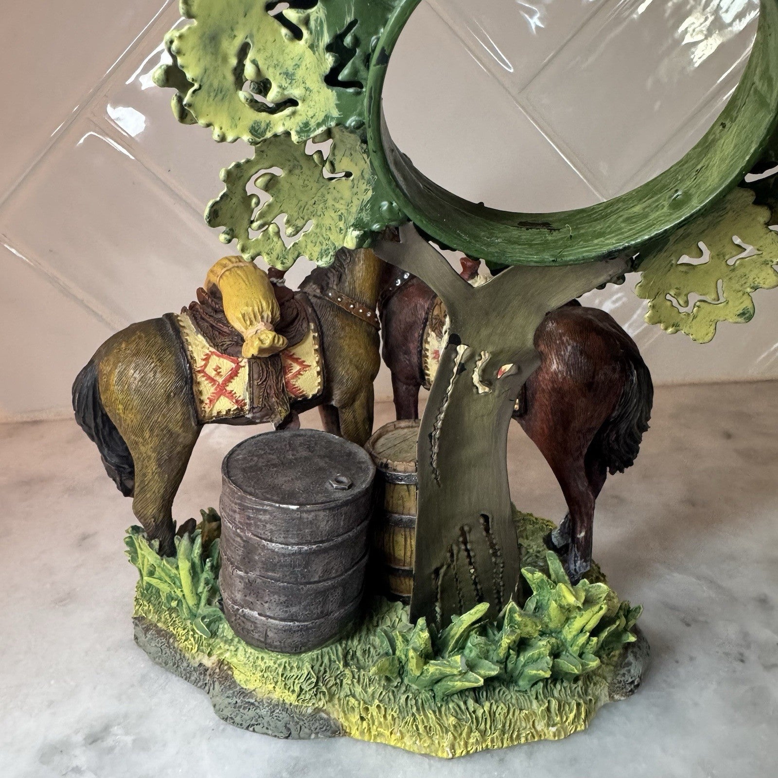 Western Horse Tree Figurine Tea Light Candle Holder Rustic Cowboy Decor Vintage