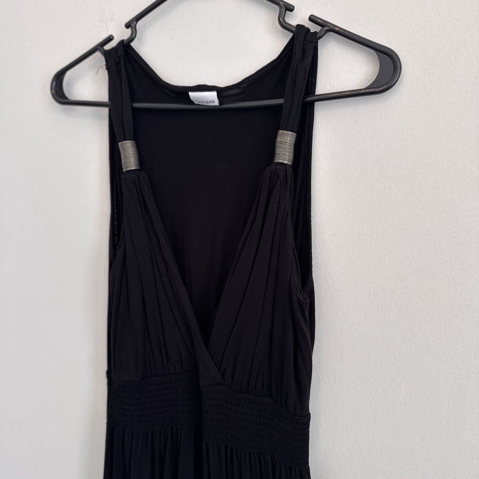 LASCANA Black Smocked Waist Metal Detail Halter Maxi Dress US 10