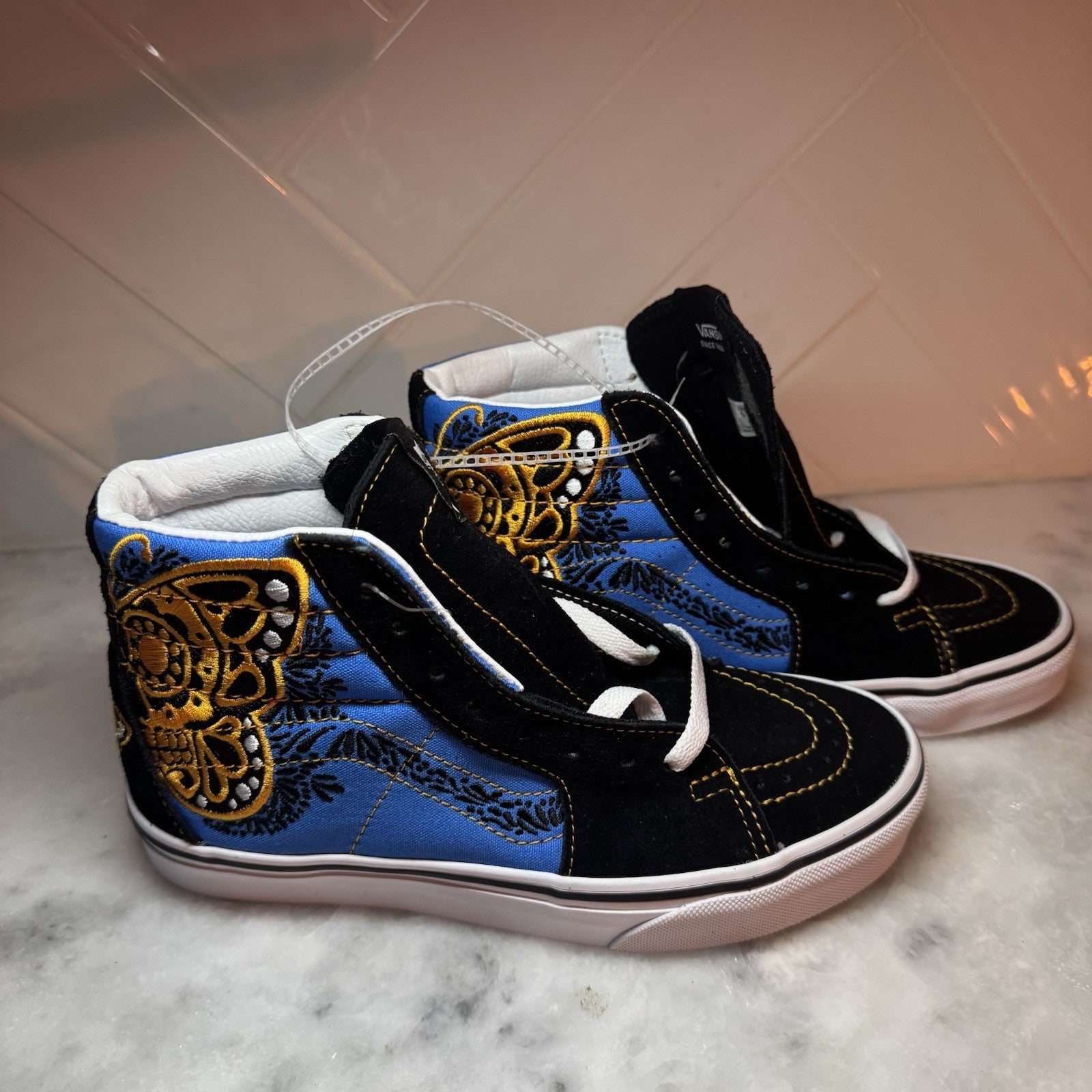 VANS SK8-HI Dia De Muertos Sneaker Black Butterfly Golf Skull Men's Sz 5 W6.5