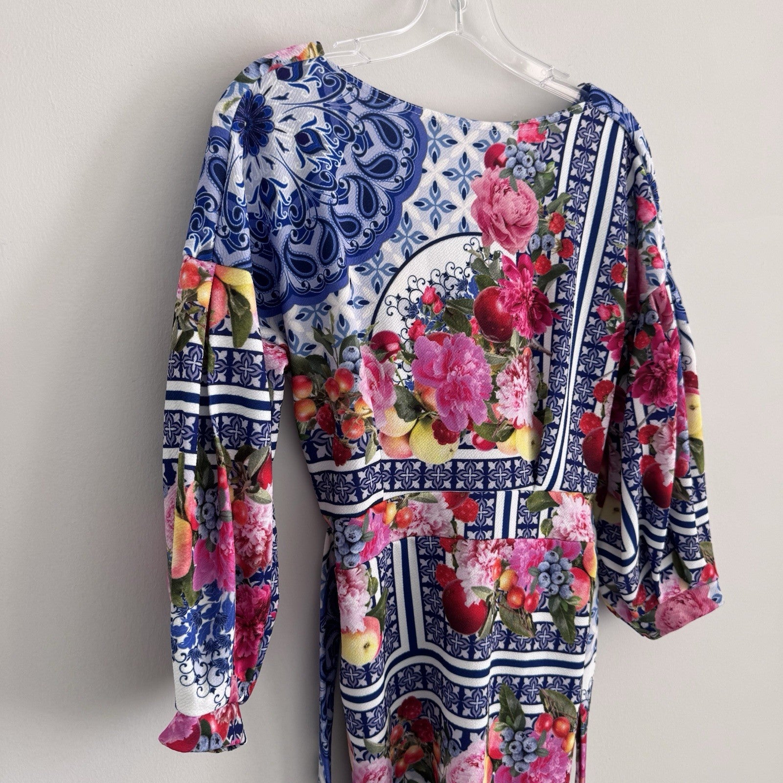 Boohoo Night Floral Tile Print Bodycon Dress US 10 Off Shoulder NWT