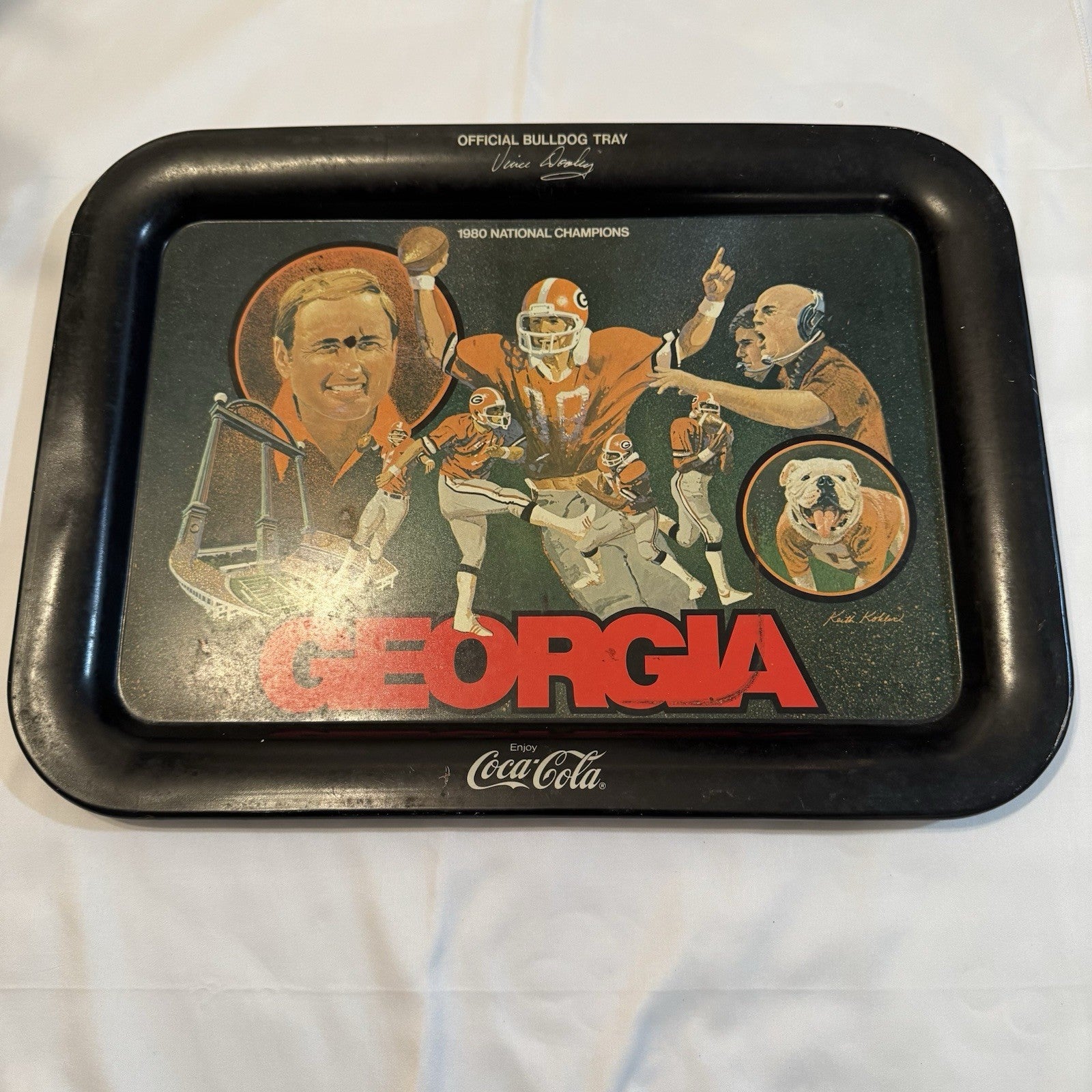 Rare Vintage 1980 Coca-Cola GEORGIA National Champs Serving Tray Pre Owned