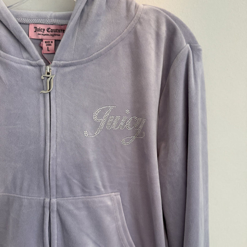 NWT Juicy Couture Velour Tracksuit Set Lavender Haze L Y2K OG Bling Rhinestone