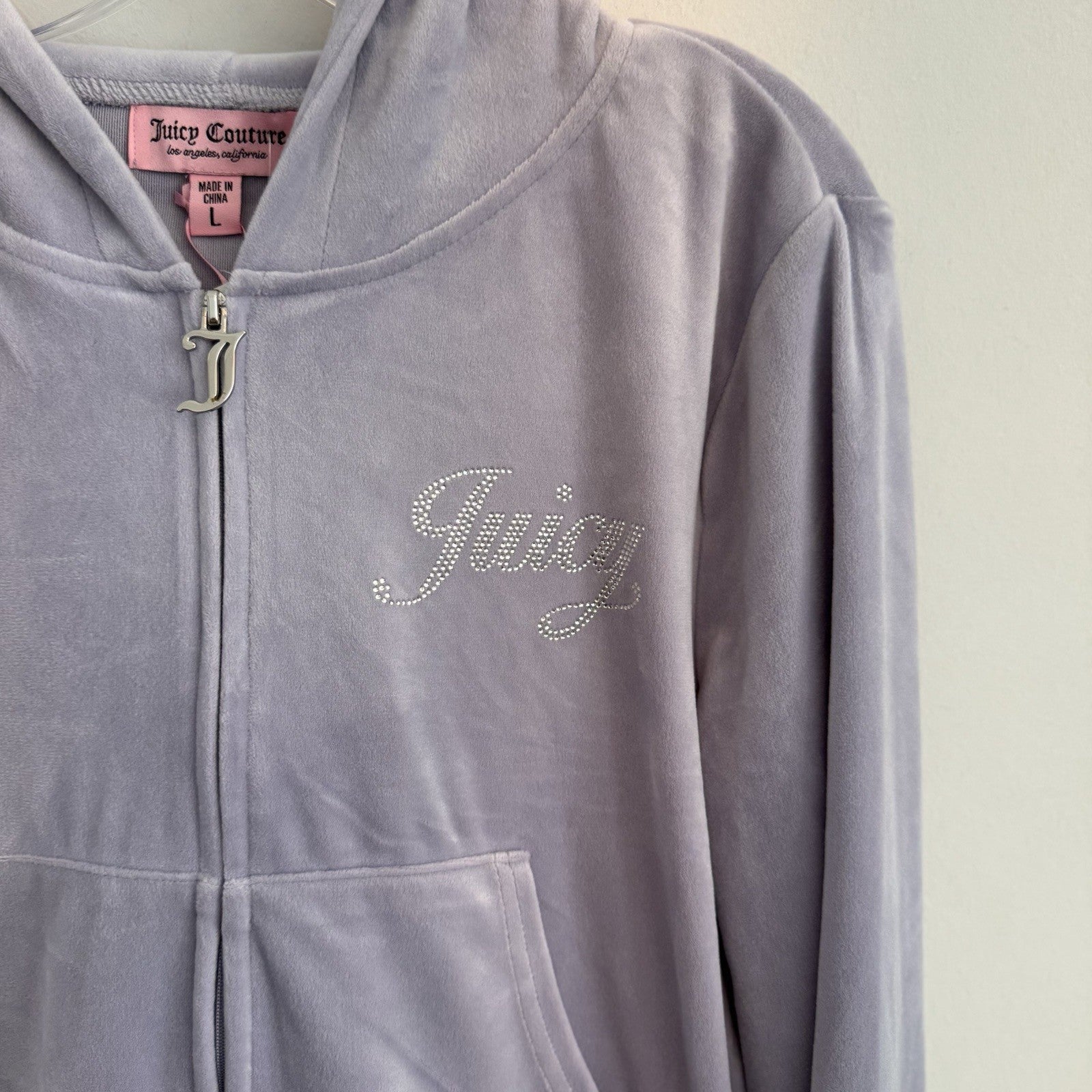 NWT Juicy Couture Velour Tracksuit Set Lavender Haze L Y2K OG Bling Rhinestone