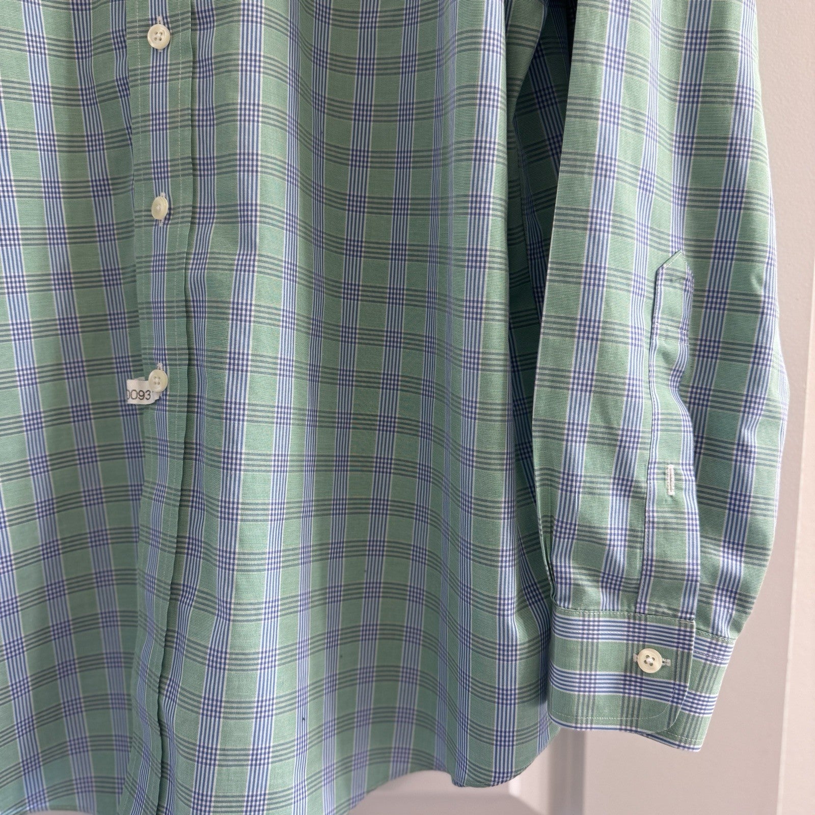 Brooks Brothers 346 XL Button-Down Shirt Green Blue Plaid Non-Iron Cotton