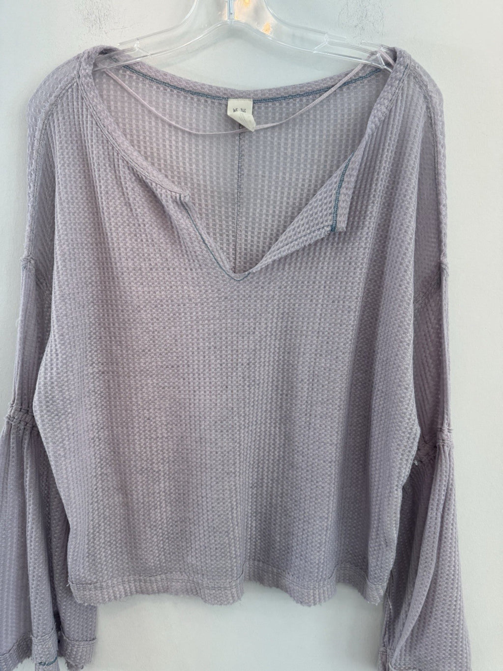 We The Free XS Lavender Waffle Knit Bell Sleeve Thermal Boho Top