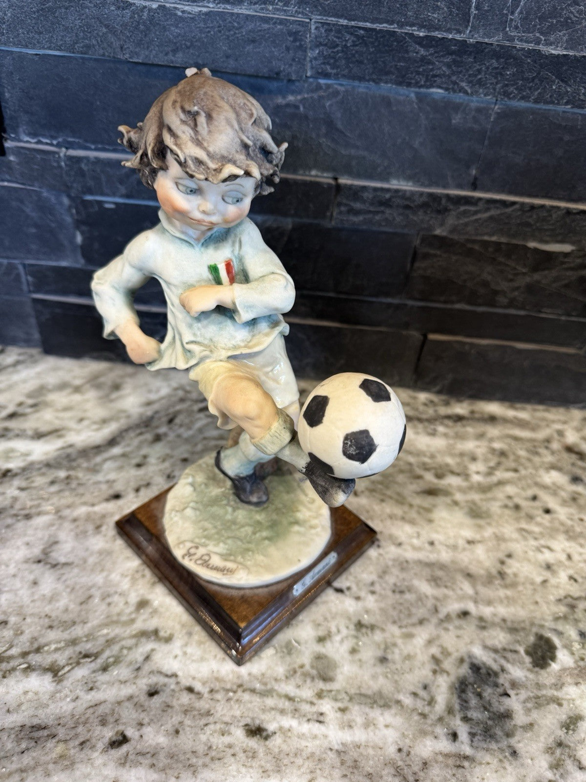 Guiseppe Armani 1982 Italian Boy Kicking Soccer Ball Made In Italy