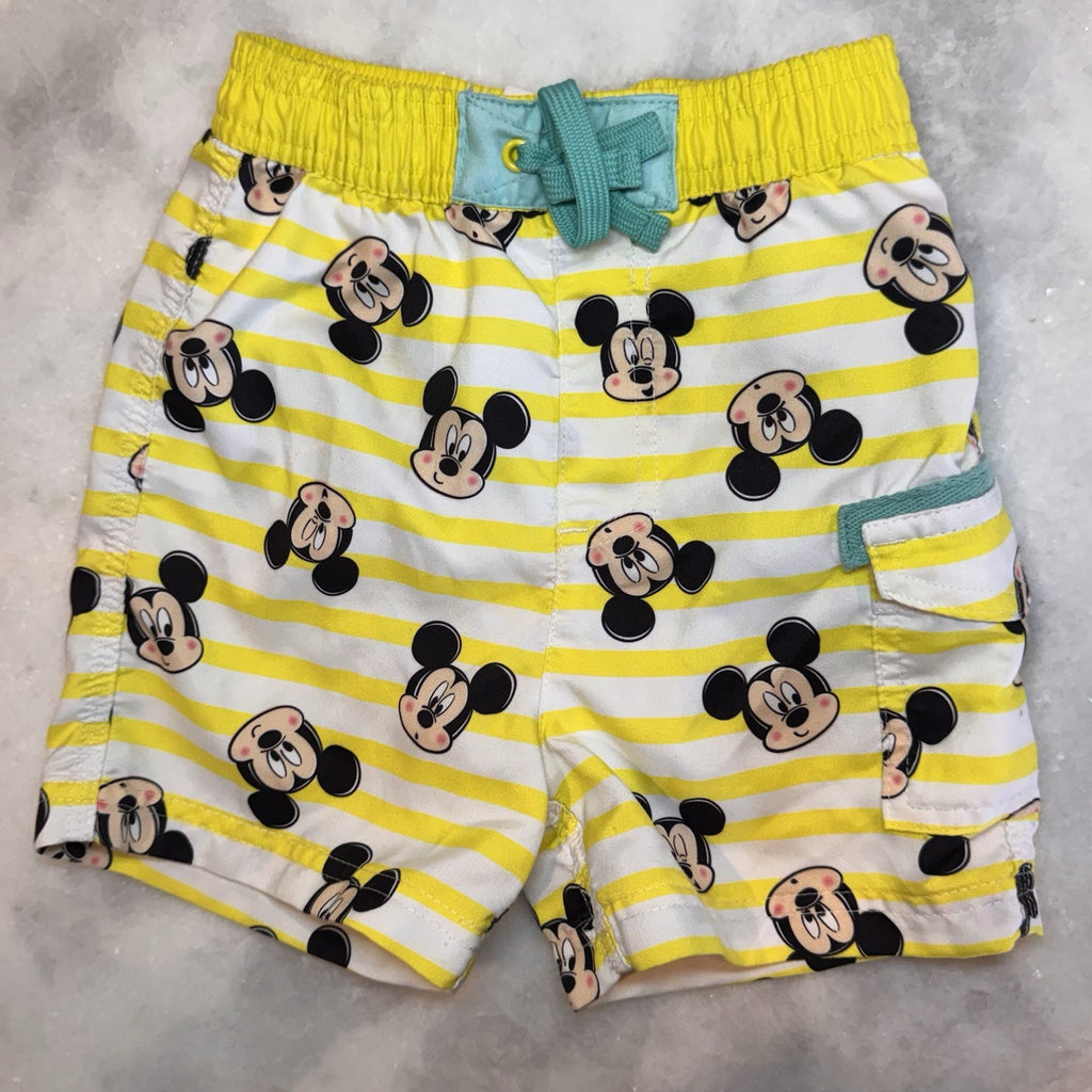 Disney Baby Mickey Mouse Swim Trunks 18-24M Yellow White Stripe Board Shorts L