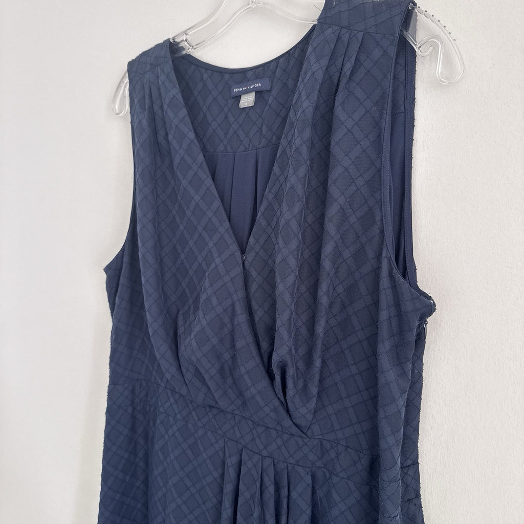 Tommy Hilfiger Navy Midi Dress 14 Sleeveless V Neck Lined