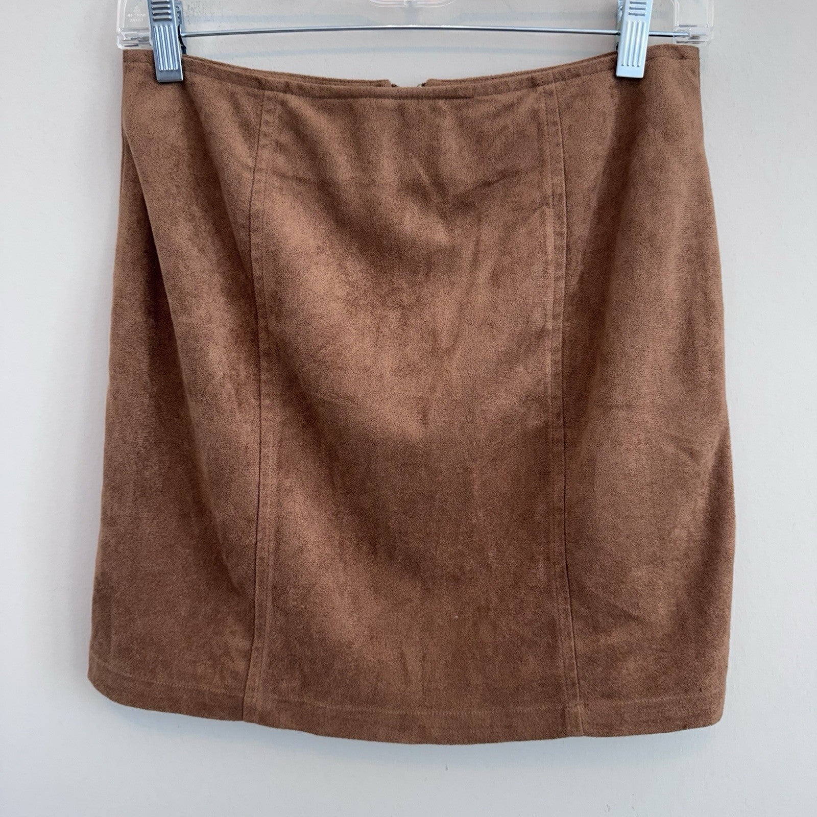 American Threads Faux Suede Mini Skirt M Brown Zip Front Y2K Boho