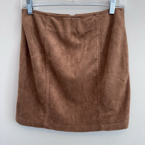 American Threads Faux Suede Mini Skirt M Brown Zip Front Y2K Boho