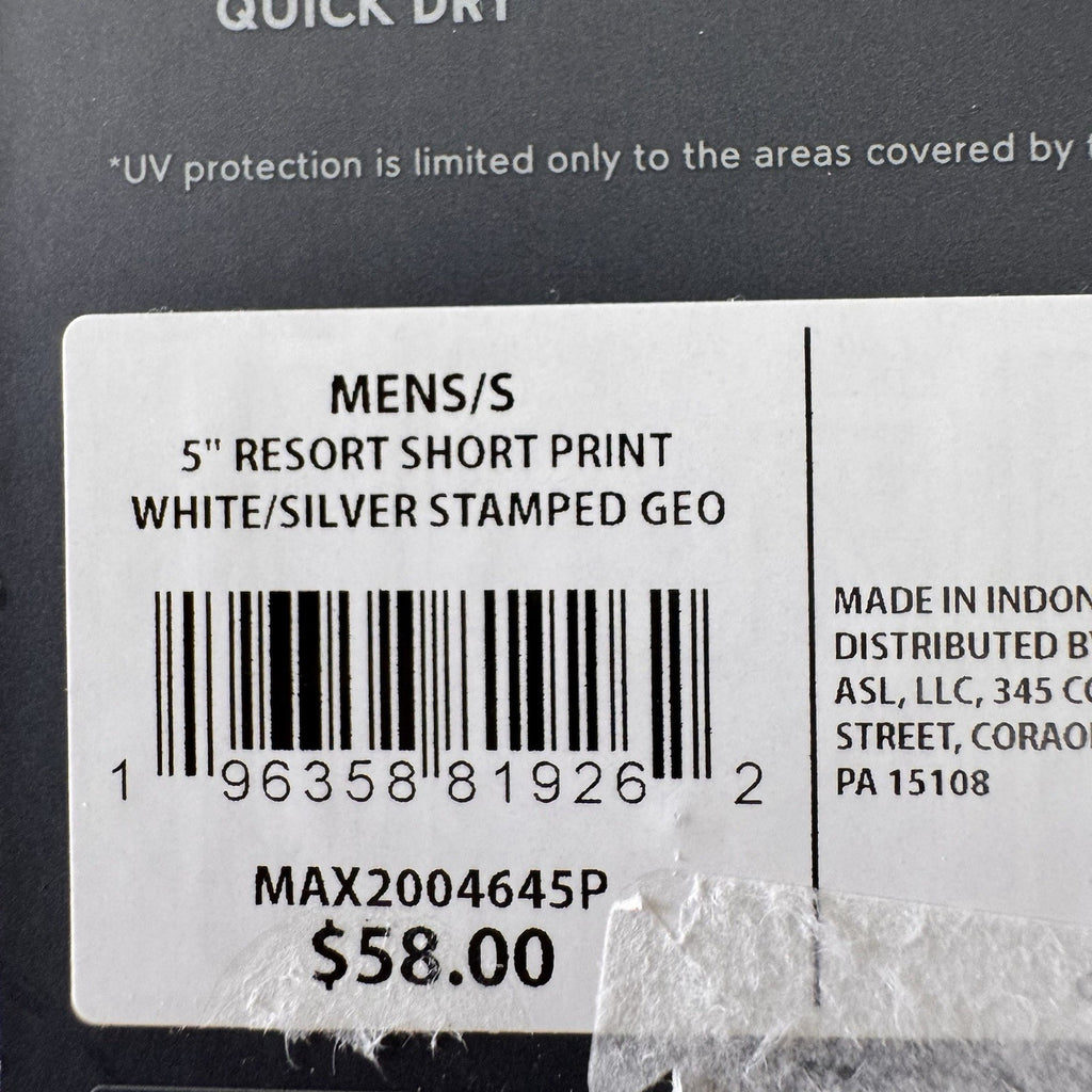 VRST Men's 5'' Resort Short, Slim Fit, White/Silver Stamped Geo Print, Small