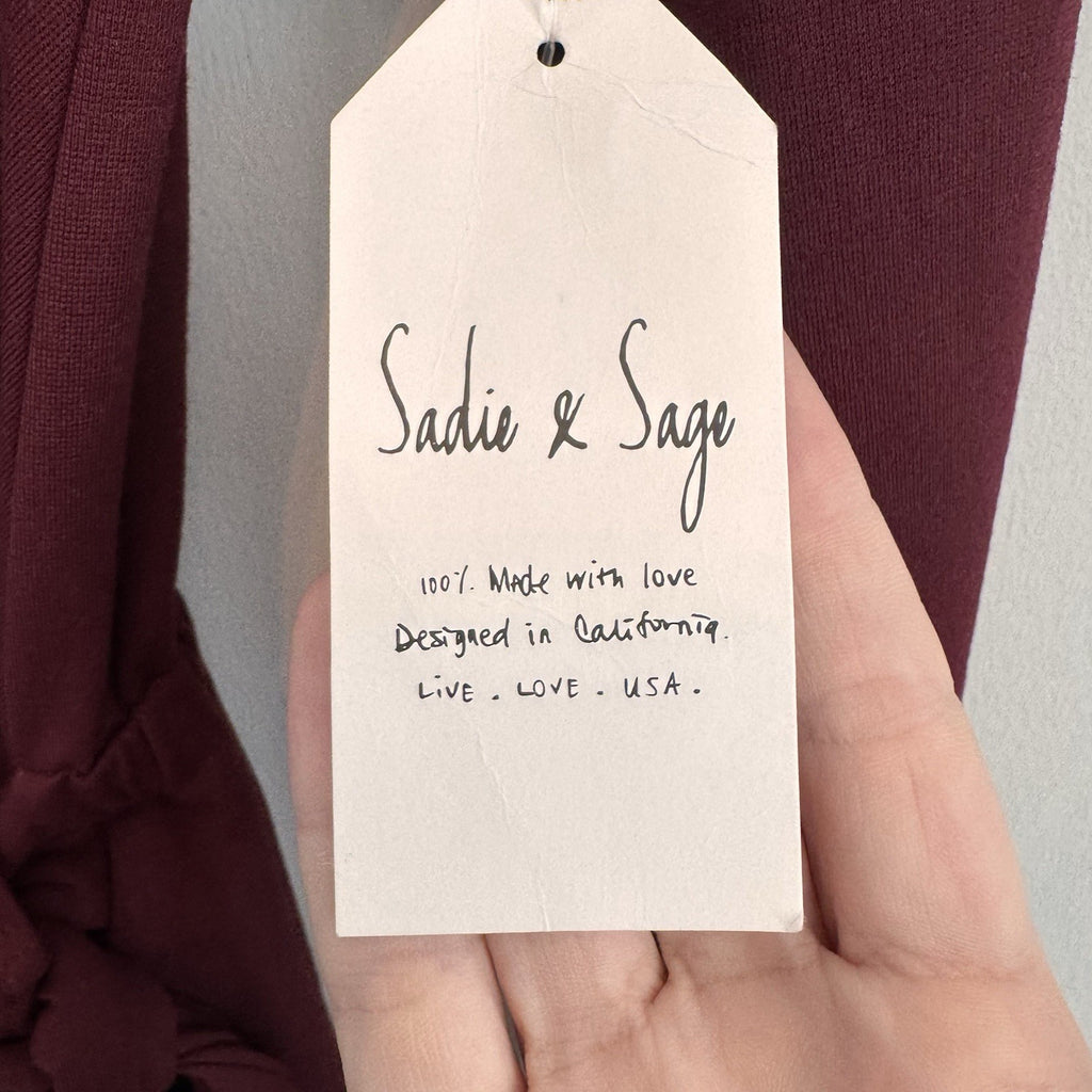 NWT Sadie & Sage Women Small Burgundy Faux Wrap Dress Long Sleeve Boho Boutique