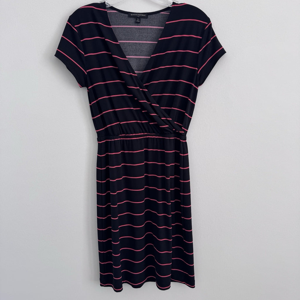 Women’s Banana Republic Petite Black Pink Stripe Wrap Dress PS